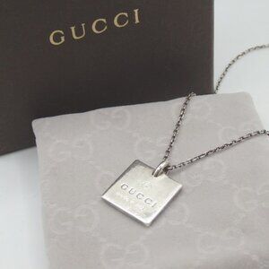Authentic GUCCI Logo plate Necklace Silver925[Used]